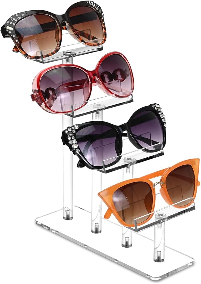 MOOCA 4 Tier Premium Acrylic Eyeglasses Frame Stand, Sunglasses Rack, Sunglasses Stand Acrylic Eyewear Display, Eyeglasses Rack Holder, Glass Display, 9 in H
