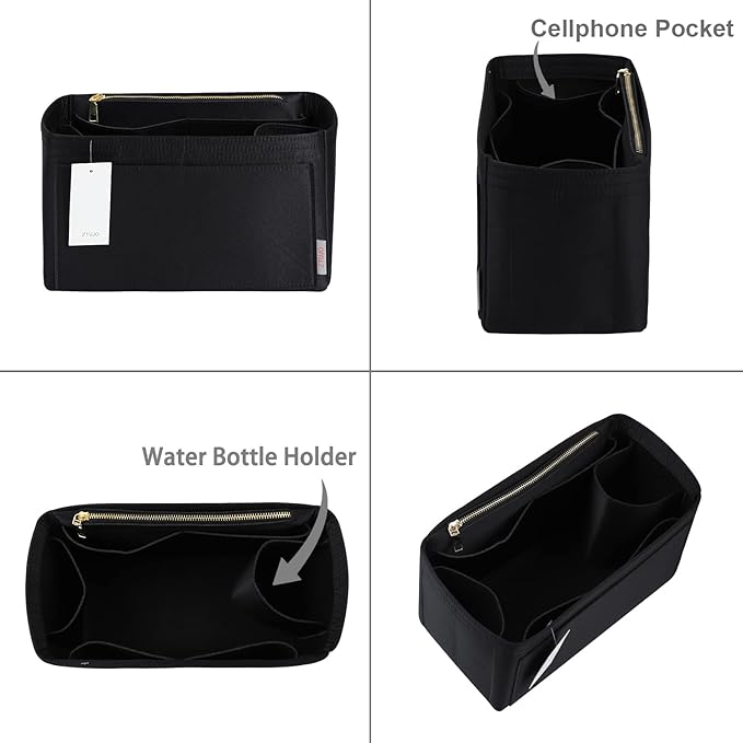 ZTUJO Purse Organizer Insert For Handbags, Silky Touching Bag Organizer Insert With Bottle Holder, Perfect for Speedy, Neverfull, Tote,ONTHEGO,Artsy,Handbag and More (Slender Medium, Silky Black)