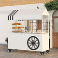 MATISUN Portable Vendor Cart with Canopy, Mobile Food Cart with Lockable Wheels for Market, Street Food & Events (White)