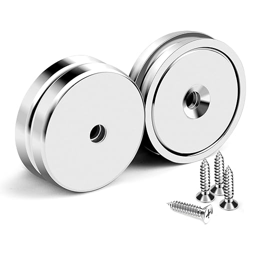 DIYMAG Neodymium Round Base Cup Magnet Strong Rare Earth Magnets with Heavy Duty Countersunk Hole and Stainless Screws for Refrigerator Magnetic Office Etc 1.26 Inch-Pack of 4 Silver
