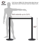 Montour Line MI650 Set of 2 Retractable Belt Barrier Stanchion, Cast Iron Base, Yellow Post (16 ft Blue Belt)