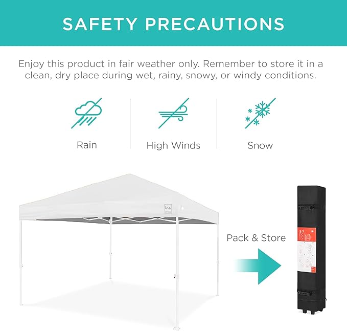 Best Choice Products 10x10ft 1-Person Setup Pop Up Canopy Tent Instant Portable Shelter w/ 1-Button Push, Case, 4 Weight Bags - White/White