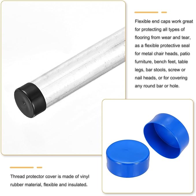 uxcell 4pcs Rubber End Caps 130mm(5 Inch) ID Vinyl Round End Cap Cover Screw Thread Protectors Blue, 50mm Height