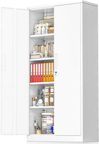 Greenvelly White Metal Storage Cabinet, 72" Steel Locking Cabinet with Doors and 4 Adjustable Shelves, Tall Tool Storage for Home Office, Metal Classroom Cabinet for Garage