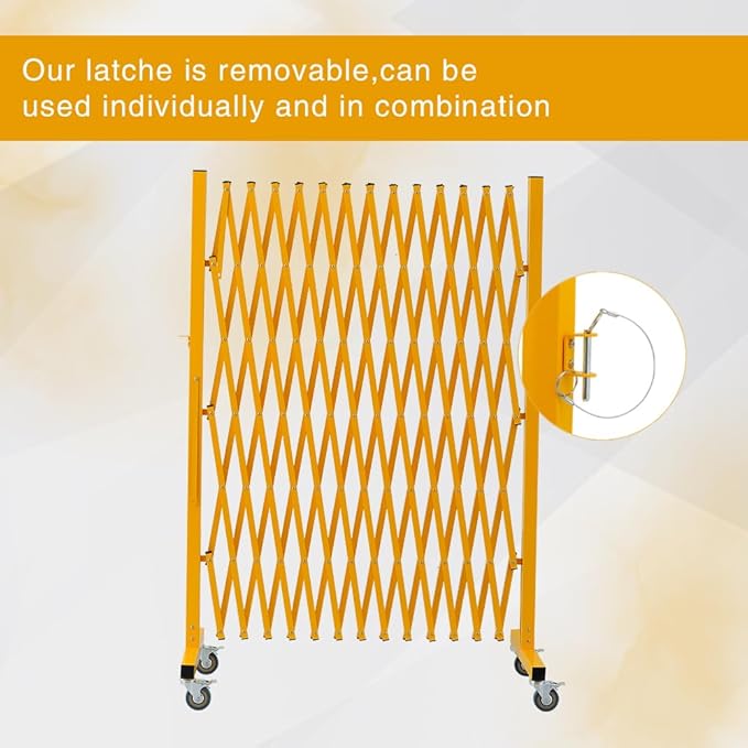 GYMTIME Expandable Barricade, Metal Safety Barrier with Casters, Mobile Folding Security Gate, 11.5 FT, Adjustable Traffic Temporary Fence for Warehouse Shopping Mall