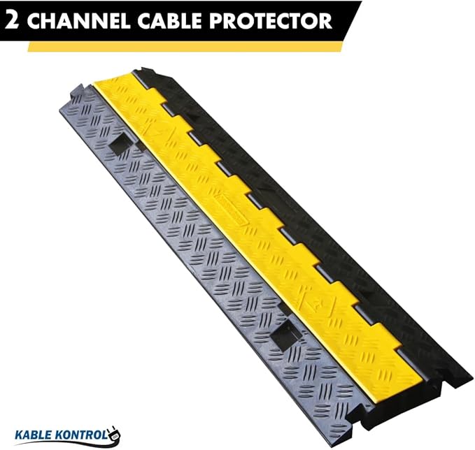 Kable Kontrol Atlas Heavy Duty Cable Protector Ramp - 2 Channel Bulk Wholesale Pallet - 60 Pcs - 40” Long Black & Yellow - 24,000 Lbs Capacity - Rubber Speed Bump Wire Protector Cord Cover - CP9987