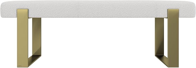 VANT Upholstered Bed Bench - Boucle Ivory - Burnished Brass - Contemporary Modern, Bedroom Bench Seat, Hallway, or Entryway