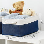 TheWarmHome Storage Basket for Organizing - Medium 3 Pack 14x10x7 inch Fabric Storage Cubes for Shelves with Rope, Collapsible Storage Bin for Organizer Closet Cloth Gift Toy (White & Jean Blue)