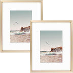 Frametory, 8x10 Metal Picture Frame with Mat for 5x7 Picture & Real Glass, Aluminum Photo Frame Collection (Gold, 2 Pack)
