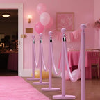 kaiyomi 4Pcs Stanchions with Pink Velvet Ropes Set, 5 Feet Velvet Ropes and Posts Poles for Red Carpet Party Decoration and 360° Photo Booth (Pink)