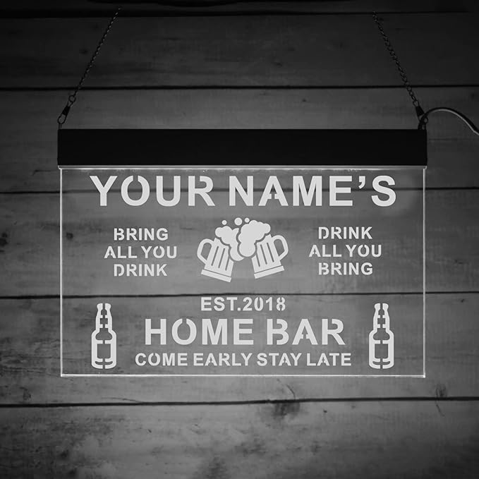 Personalized Acrylic Bar Signs for Home Bar, Custom Name Date Neon Bar Sign, Man Cave LED Bar Light Up Sign, Neon Sign Wall Decor