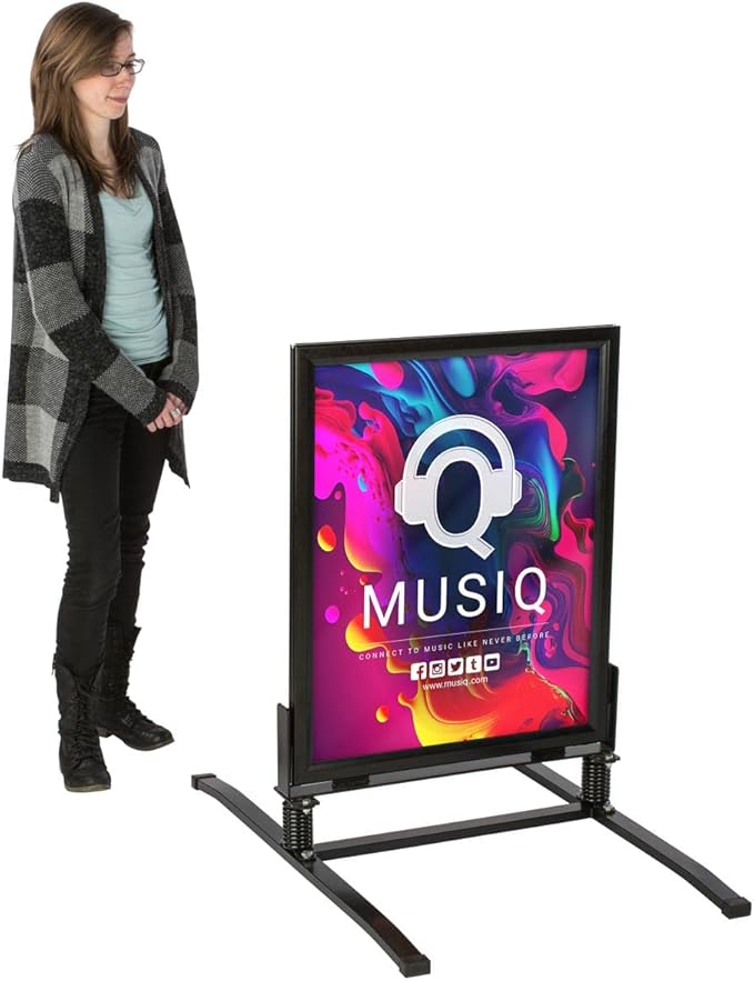 Displays2go 22x28 Inch Outdoor Sign Holder, Black, Powder Coated Steel, Modern Style, Wind & Waterproof, Snap Frame with Magnetic Trim, Anti-Glare PVC Lenses