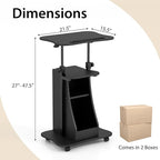 Tangkula Mobile Lectern Podium, Height Adjustable Podium Stand, Standing Sit-to-Stand Desk, Rolling Cart Laptop Desk with Swivel Top Movable Wheels & Storage