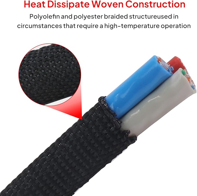 2 in 1 Heat Shrink Braided Sleeving Fabric Tubing-Ideal fit Irregular Shape Hose/Cable/Wire (3/8"(10mm), 22FT)