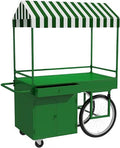 Food Cart for Business with Striped Canopy, Mobile Display Stand with Storage Drawers, for Street Food, Farmers Markets, Outdoor Events (Green, 47.24 * 27.56 * 78.74in)