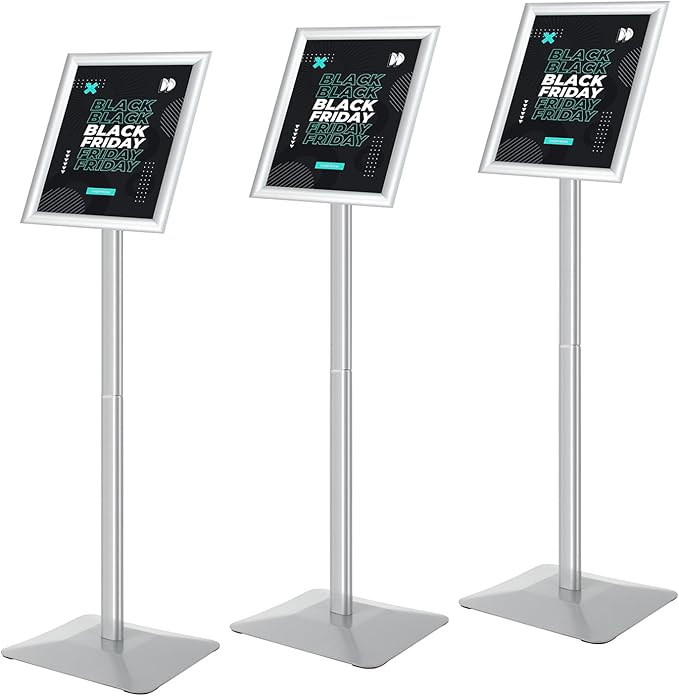 Sign Stand for Display, 11lbs Integrated Rod Heavy Duty Pedestal Floor Signage Stand Holder, for Outdoor or Indoor Advertising (8.5 x 11, Silver, 3Pack)