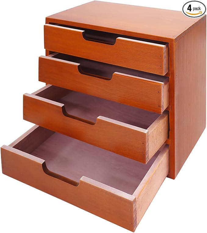 4-piece Drawer Cabinet, Organizer Sorter Container Keeper Unit Storage Box Stackable Chest Divider Shelf System with 10 Drawers & 4 Stackable Units for Home Office Study Room Dorm Bedroom(Brown)