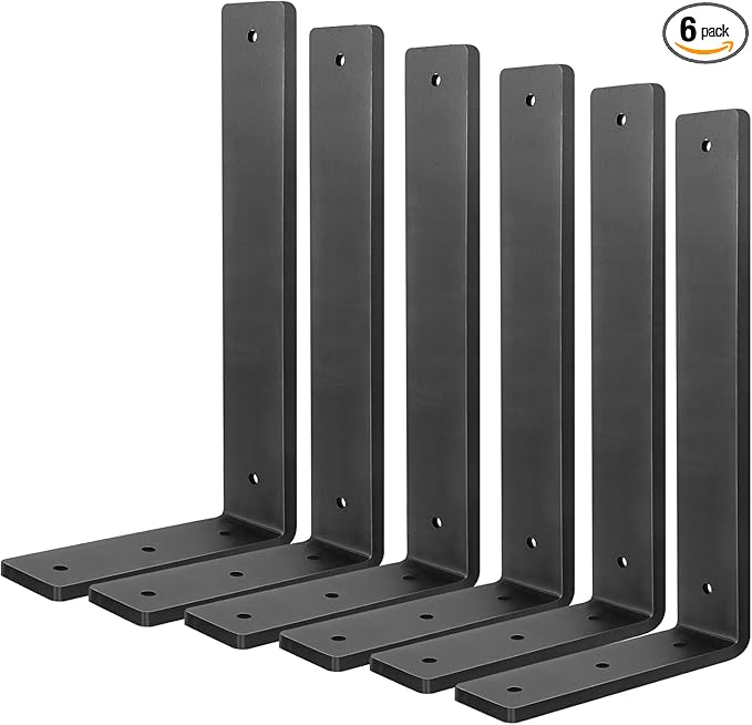 Floating Shelf Bracket 16 Inch, 6 Pack Heavy Duty Shelf Brackets, Black Wall Shelf Bracket for DIY Decorative with Mounting Hardware