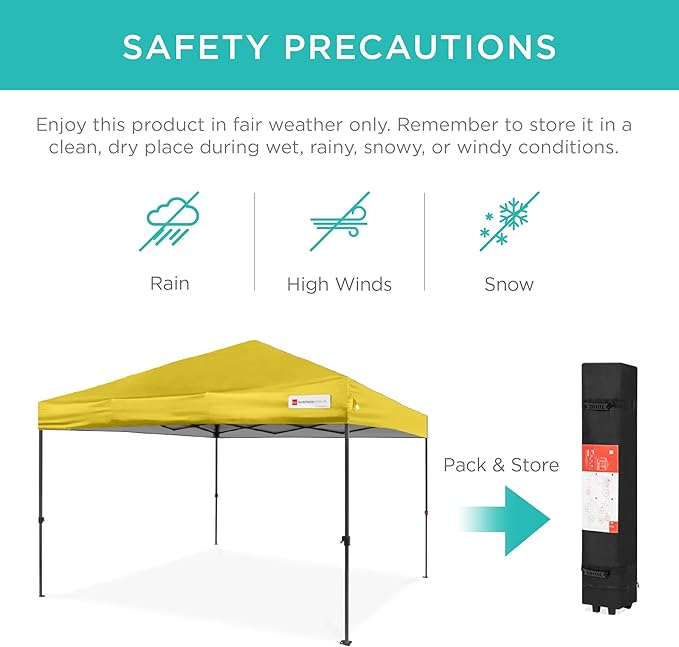 Best Choice Products 10x10ft 1-Person Setup Pop Up Canopy Tent Instant Portable Shelter w/ 1-Button Push, Case, 4 Weight Bags - Yellow