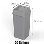 Square Commercial Trash/Garbage Can | Outdoor/Office/Restaurant/School/Kitchen (Trash Can with Lid, Gray, 50 Gallon)