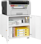 Print Mobile Printer Stand, Rolling Filing Cabinet, Lateral Office Filing Cabinet fits A4 or Letter Size for Home Office (White, H23.62)