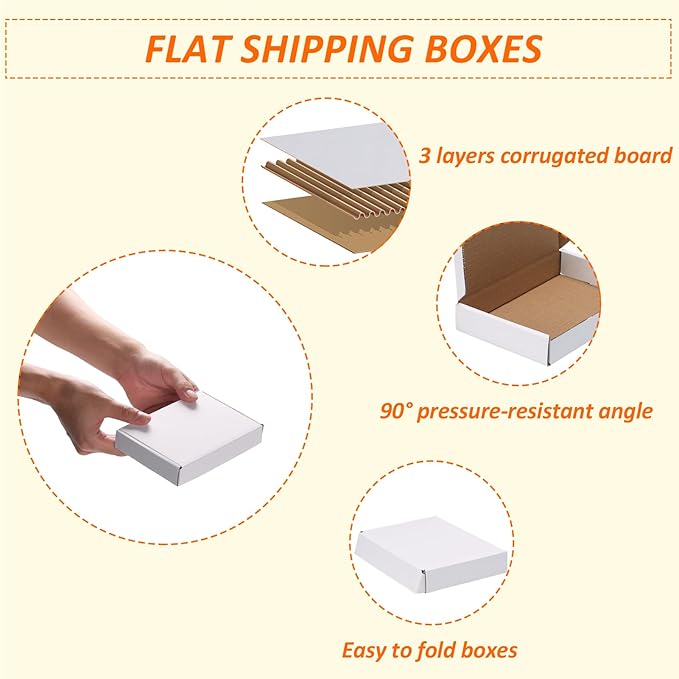 HORLIMER 6x4x1 inches Shipping Boxes Set of 50, White Corrugated Cardboard Box Literature Mailer