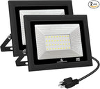GLORIOUS-LITE LED Flood Lights Outdoor, 50W 5000LM Outside LED Work Light with Plug, 6000K Daylight White, IP66 Waterproof Portable Spot Security Lights for Garage, Yard, Garden, Playground(2 Pack)
