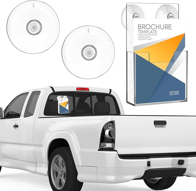 Thyle 2 Pcs Acrylic Brochure Holder with Suction Cups Wall Mount 7.4 x 4.2 Inch Window Clear Plastic Pamphlet Organizer Flyer Display Rack for Trifold Page Booklet Sticker Marketing Office Retail Shop