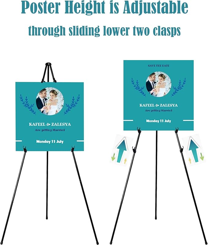 63" Tall Display Easel Stand for Wedding Sign Poster, Foldable and Adjustable Floor Metal Easels for Display Painting Arts,with Portable Bag,Holds 5 LBS (Black,6Pack)