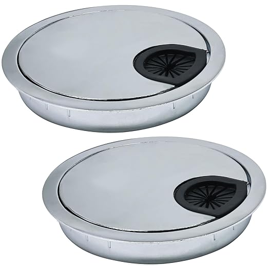 2 Pcs Desk Grommet 3-1/8" / 80 mm, Desk Cord Hole Cover, Cable Grommet Metal Zinc Alloy Materilal, Desk Hole Grommet for Home & Office Pc, Detachable Cable Cord Organizer-Bright Silver