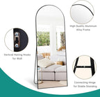 TinyTimes 65''x22'' Arched Full Length Mirror, Floor Mirror with Stand, Full Body Mirror, Wall Mirrors, Modern & Contemporary Full Length Mirrors, Aluminum Alloy Frame - Black
