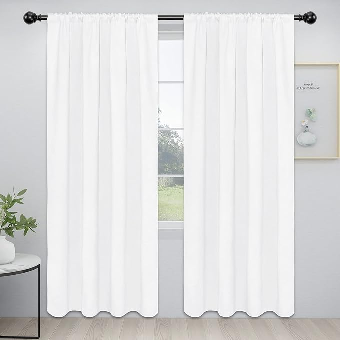 Easy-Going Rod Pocket Blackout Curtains for Bedroom, Room Darkening Window Curtains for Living Room, Thermal Insulated Noise Reduction Solid Window Drapes, 2 Panels(52x96 in, White)