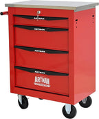 4 Drawers Tool Cart on Wheels with Stainless Steel Worktop, Heavy Duty Mobile Rolling Drawer Tool Chest with Locking Wheels & Lockable Drawers, Garage Tool Storage Cabinet (Red, 4 Drawers)