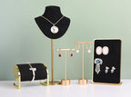 GemeShou Gold Metal Small Earring T Bar Stand Retail Display Holder, Retail Jewelry photography props for Show【Gold-Round Base Height 4.5"】