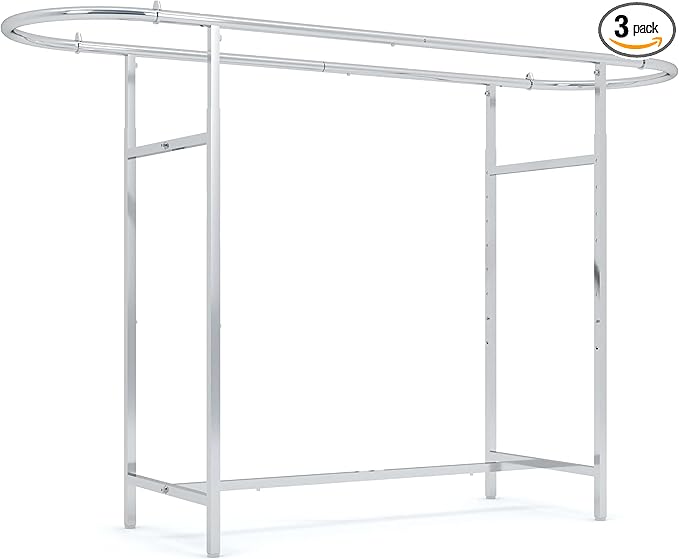 Econoco Double Bar Clothing Rack – Adjustable Garment Display with Rectangular Hangrail, Chrome (Base + End Rails)