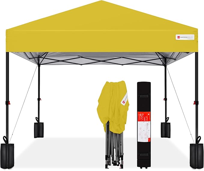 Best Choice Products 10x10ft 1-Person Setup Pop Up Canopy Tent Instant Portable Shelter w/ 1-Button Push, Case, 4 Weight Bags - Yellow