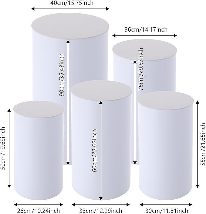 Wedding Round Cylinder Stands, Party Cylinders Set of 5 Stand, Acrylic Round Pedestal Stand for Wedding Birthday Party 19.6'', 21.6'', 23.6'', 29.5'', 35.4'' H