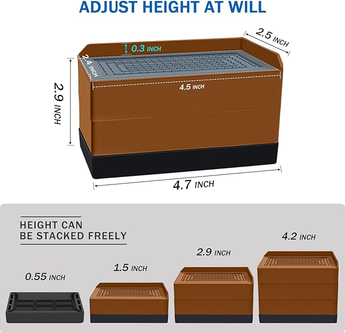 Furniture Risers 3 inch, Rectangle Adjustable Risers Blocks for Bed Sofa Table and Couch Lift to 1.5 or 3 inch，Heavy Duty Support Up to 1,300 Lbs (4 Pack-Brown)