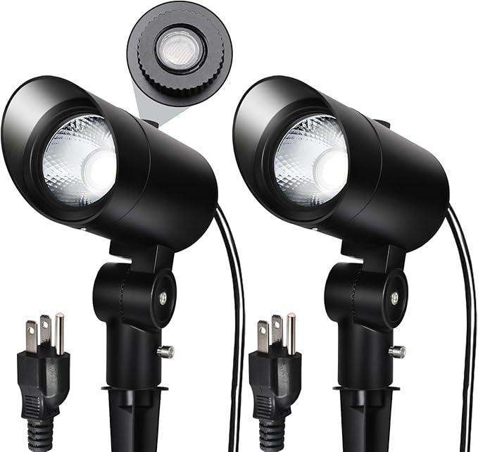 30W Ultra Bright Outdoor Spotlight, 5000K Daylight LED Bullet Light with Dusk to Dawn Photocell Sensor, 120V Plug in Landscape Spot Lights for Flag Pole, Yard, Garden, Tree, Statue (2 Pack)