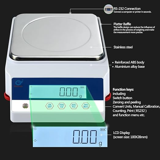 6kg .01g Digital Precision Analytical Balance Scale High Precision Lab Electronic Toploading Balances Jewelry Scale Scientific Scale Laboratory Scale Weighing Industrial Scale Counting Scale