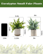 Small Fake Eucalyptus for Decorative Trays,9.5" Artificial Eucalyptus Ceramic Potted Plants for Office Desk,Faux Greenery Plant for Home Bathroom Floating Shelves Decor(Green)