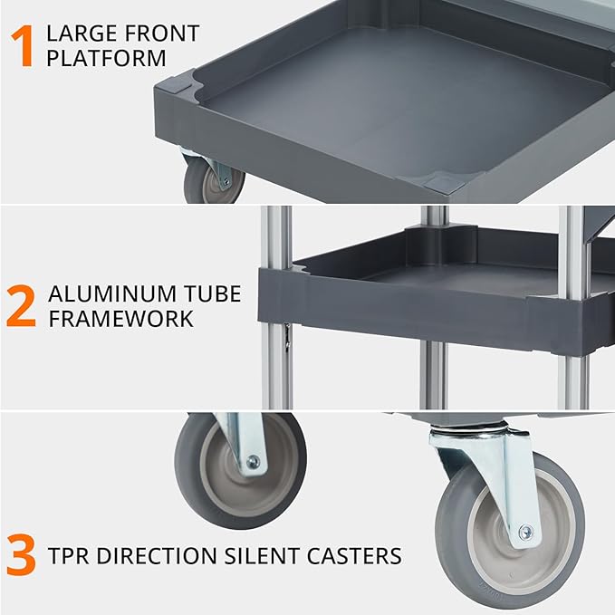 Commercial Janitorial Cart on Wheels, 3-Shelf Cleaning & Housekeeping Cart with Cover and Vinyl Bag for Hotels, Schools, and Business