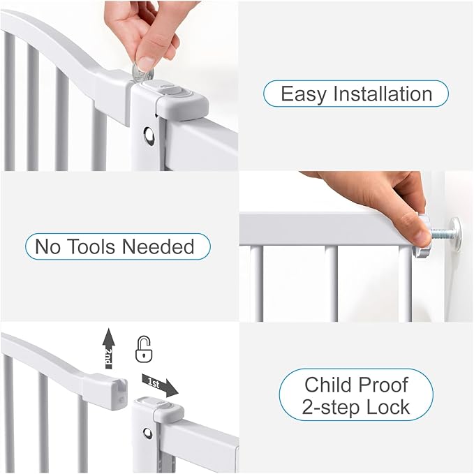 Great Gates Pet Gate - Durable Steel Gate for Stairs - Self-Closing Door & 2-Step Child Proof Lock - Wall-Friendly Dog Gates for Doorways (Fits Most) - 29.8"- 47.5", 34” Tall