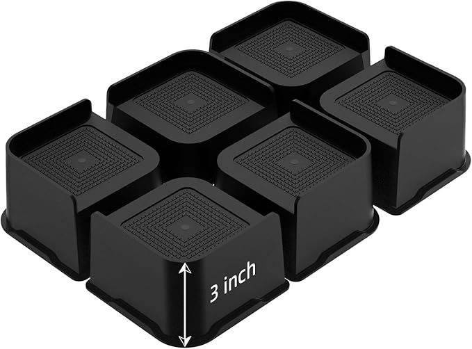Bed Risers, Oversized Furniture Risers, 3 inch Raise Blocks for Bed Couch Desk Sofa Table Lifts, Furniture Legs Lifters Support up to 6000 Lbs (Black, 6 Pack Set)