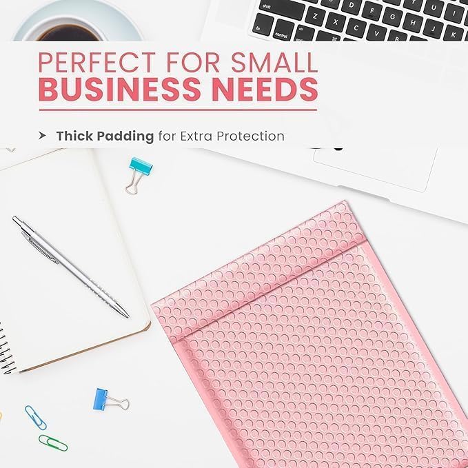 Light Pink 12.5x19.5 Inch Large Poly Bubble Mailers #6 | Padded Envelopes with Self Seal | Air Lined Cushioned Bubble Mailer | Usable Size 12.5x15 | 100 Pack Bulk | Lightweight shipping Bags