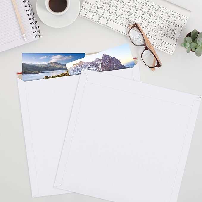 25 Pack 12.5x12.5 inch Rigid Mailer Self Seal Photo Document Mailers Stay Flat White Cardboard Envelopes White Photography Mailers for CD, Photos, Document