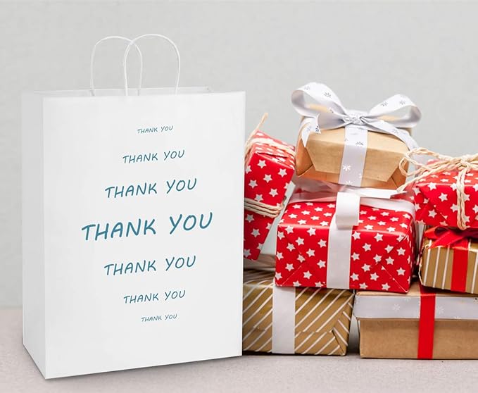 BagDream Kraft Paper Bags 13x7x17 50Pcs White Gift Bags with Handles Bulk Large for Shopping, Party Favors, Retail, Merchandise, Grocery Recyclable Paper Sacks