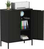 Metal Storage Cabinet with Doors and Shelves,Multipurpose Storage Rack, 3-Tier Shelf,Metal Locker Style Accent Cabinet for Home Office,Living Room,Kitchen (Black, 40''H)