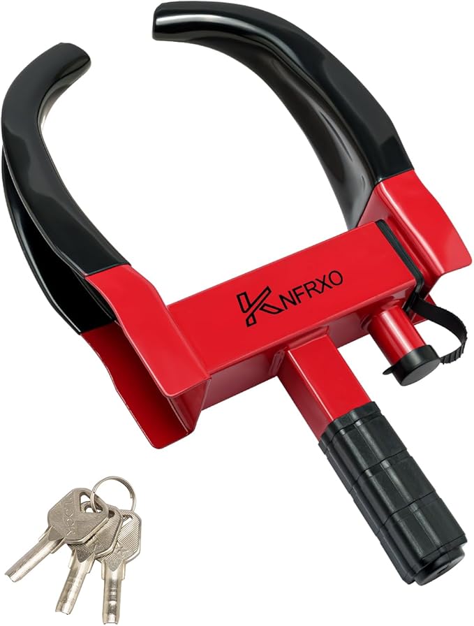 Trailer Security Adjustable Tire Lock Anti Theft Wheel Lock for Trailers, Car, SUV, Boat, Motorcycle, Golf Cart - Great Deterrent, Wheel Clamp Lock with Keys