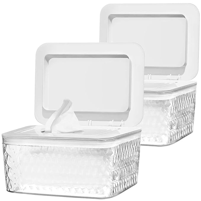 2 Pack Wipes Dispenser Seal-Designed Wipe Dispenser Holder Wipes Case Box for Bathroom Keep Wipes Fresh, Dust-Proof & Non-Slip